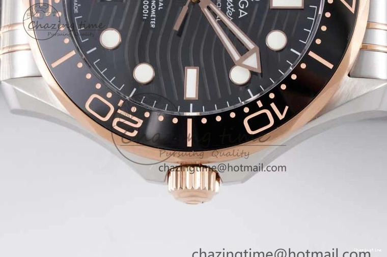 1218 UrbanChic Seamaster Diver 300M SS RG Black Ceramic Bezel JVSF 1:1 Best Edition Black Dial on SS RG Bracelet A 7786